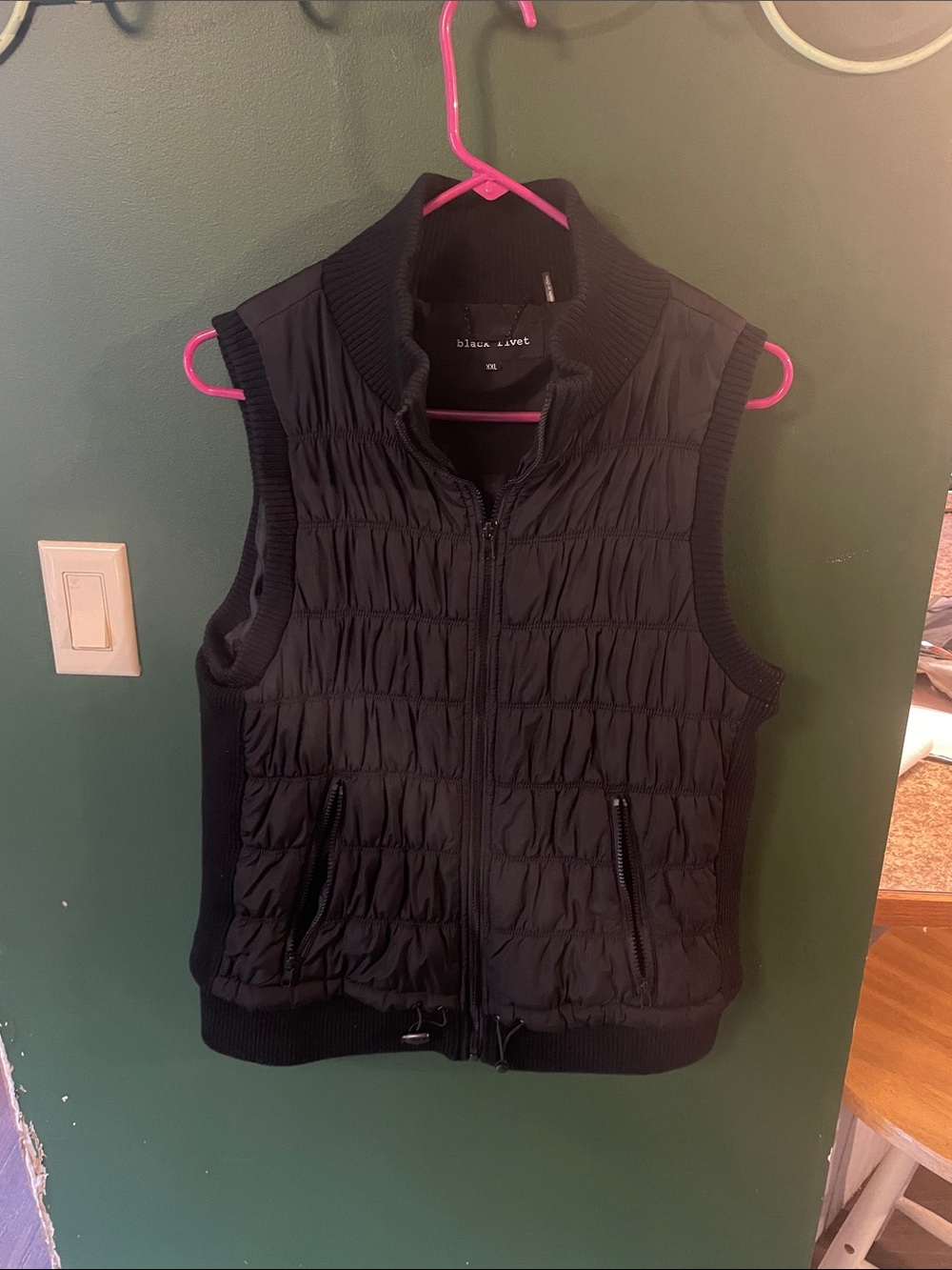 Black Rivet Black Quilted Lightweight Vest with Ribbed Trim Size XXL